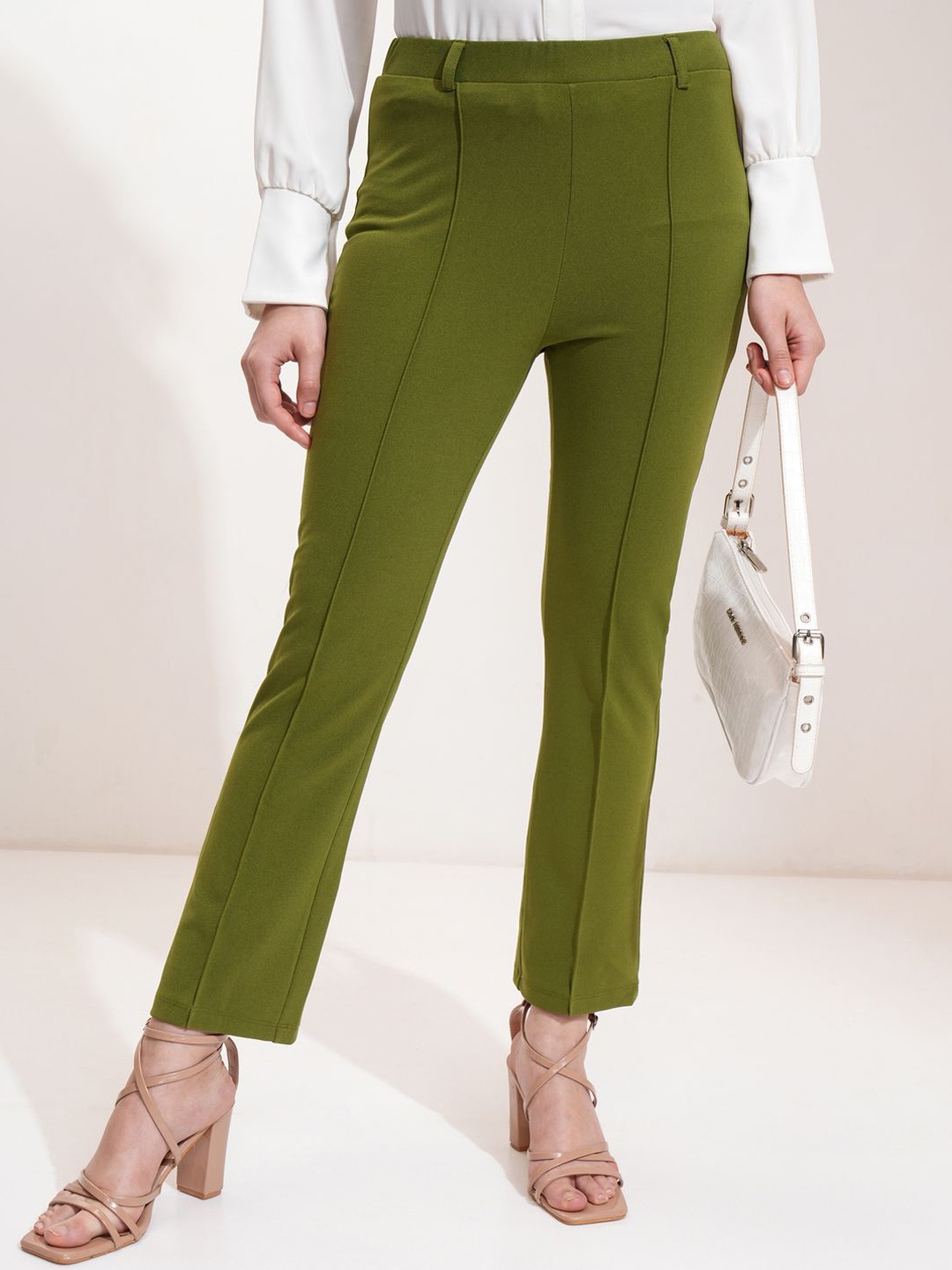 

CHIC BY TOKYO TALKIES Women Flared Trousers, Olive