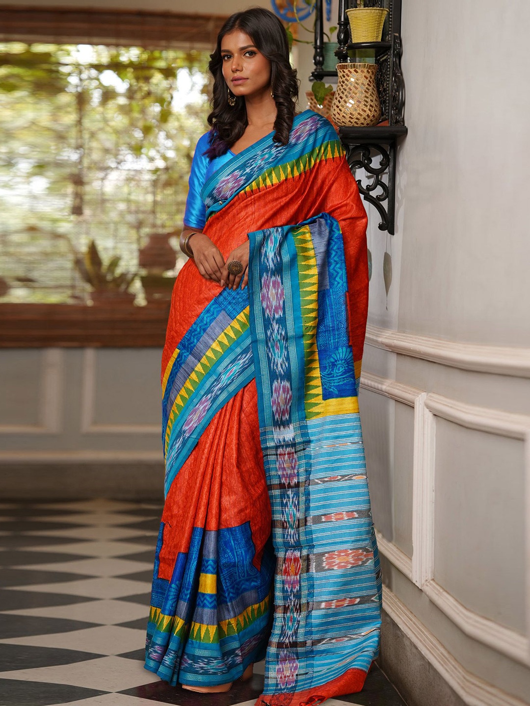 

Unnati Silks Woven Design Pure Silk Handloom Tussar Saree, Red