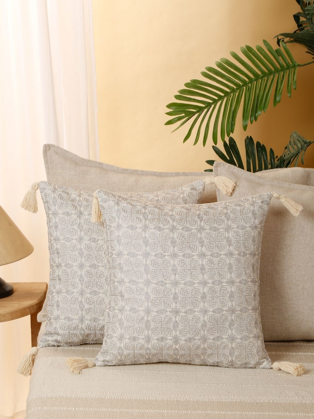 

eyda Grey 2 Pieces Floral Embroidered Cushion Covers
