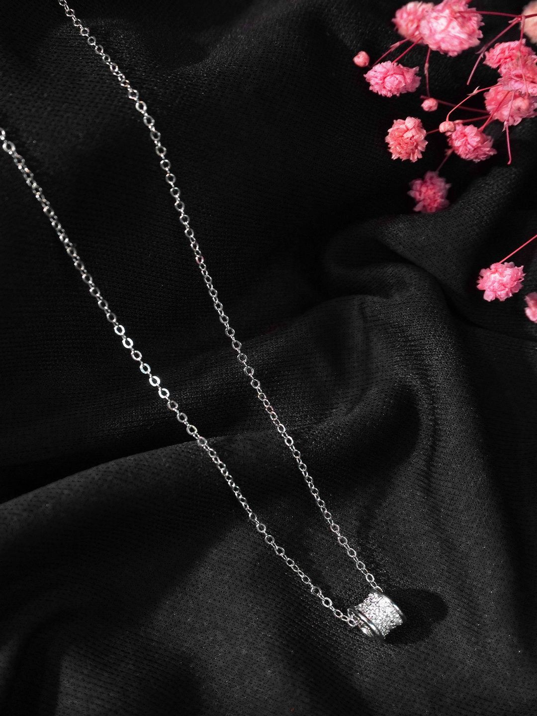 

Niscka Silver-Plated Cubic Zirconia Studded Circular Pendant with Chain