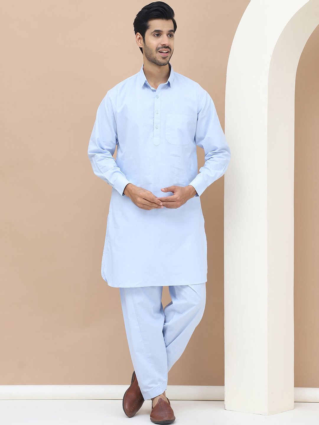 

TAG 7 Pure Cotton Straight Kurta with Salwar, Blue