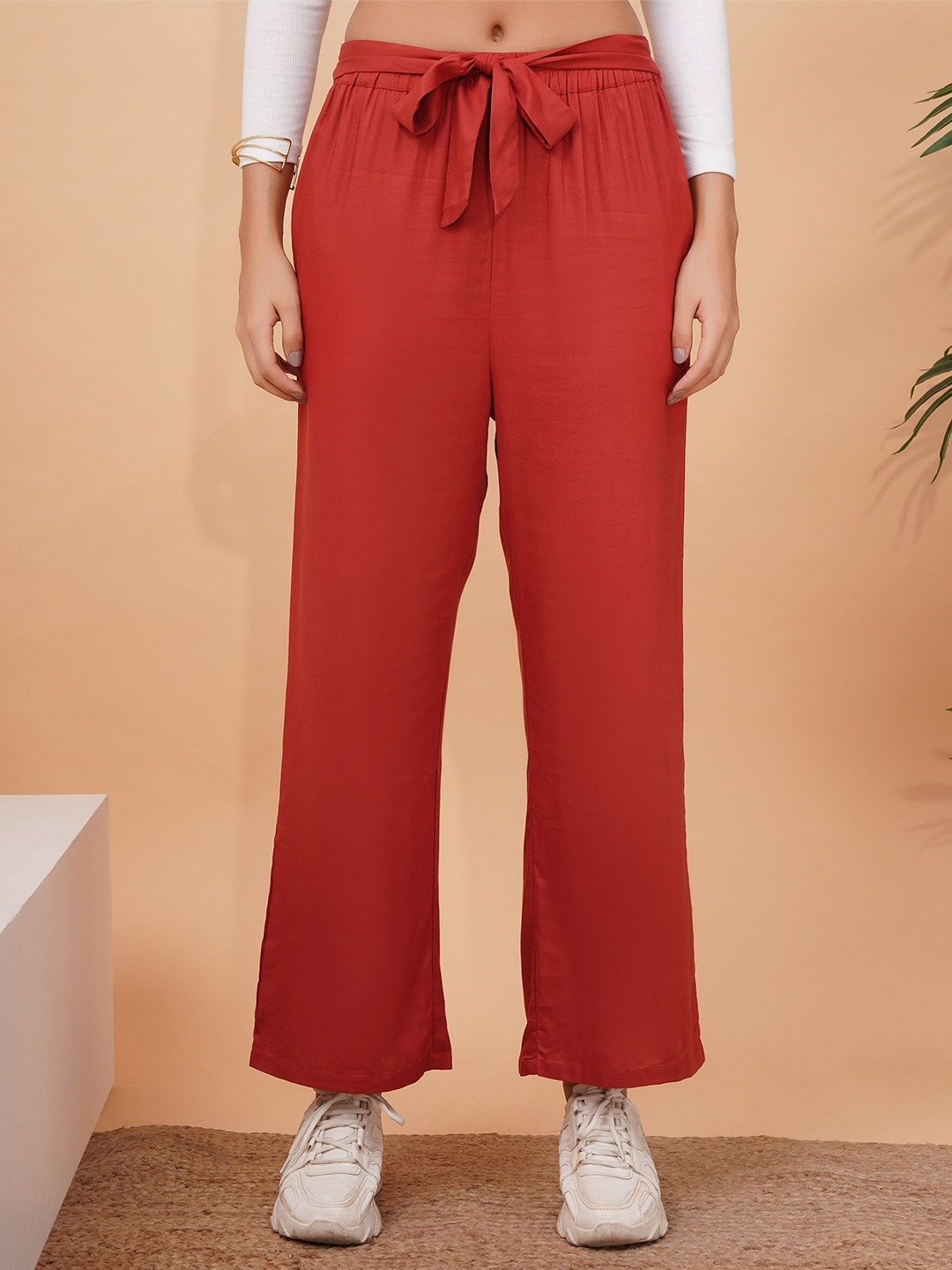 

NUEVOSDAMAS Women Knitted Palazzos, Red
