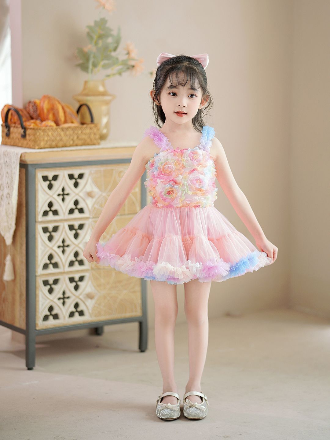

JC SPARKLE Girls Floral Print A-Line Dress, Pink