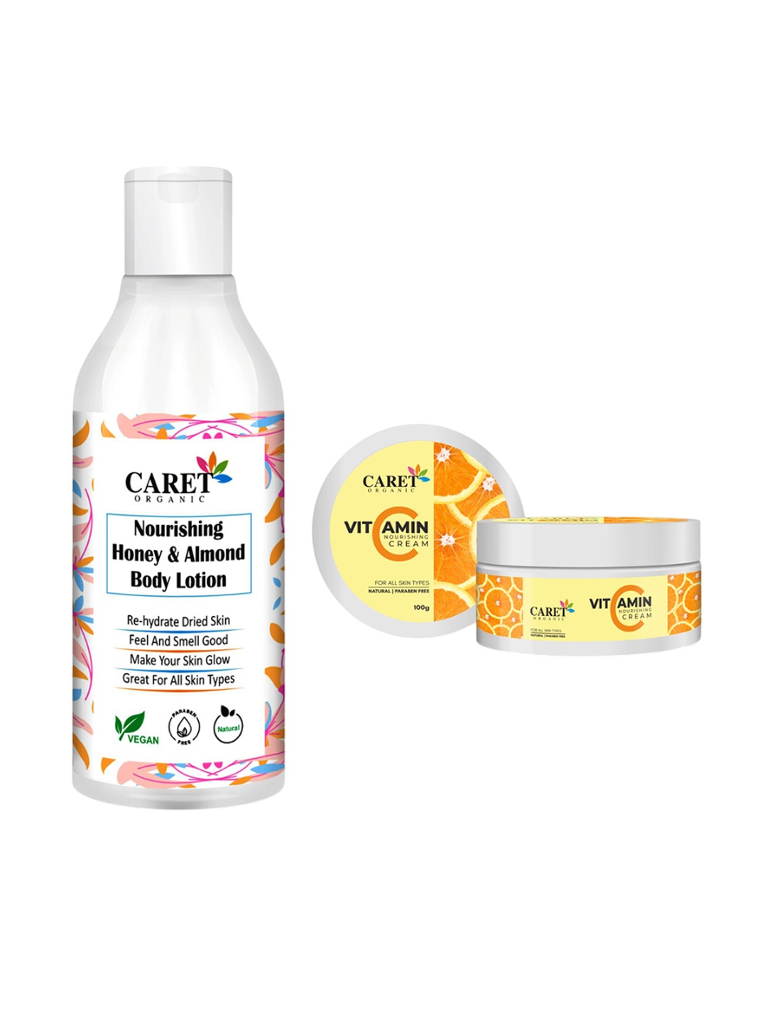 

CARET ORGANIC Set Of 2 Body Lotion-150ml & Nourishing Cream-100g, White