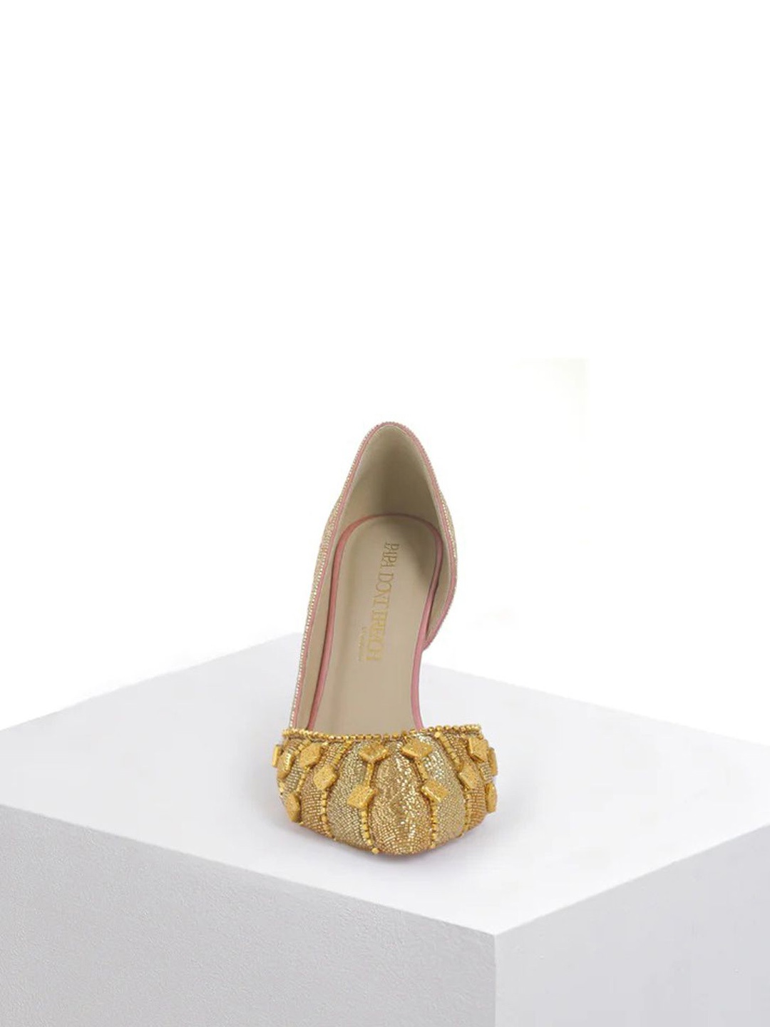 

Papa Don't Preach Embellished PU Kitten Pumps, Gold