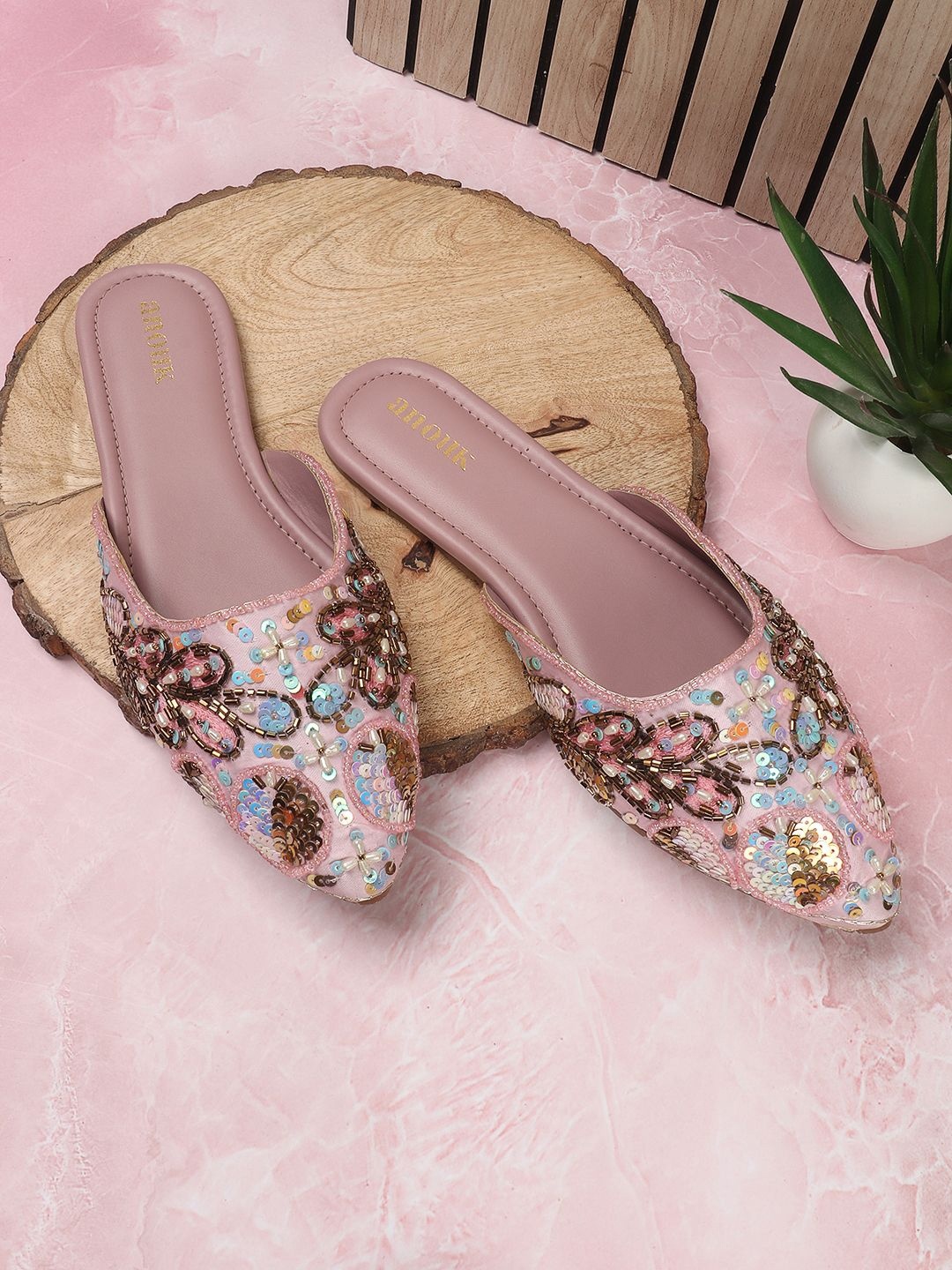 

Anouk Women Embellished Ethnic Mules Flats, Purple