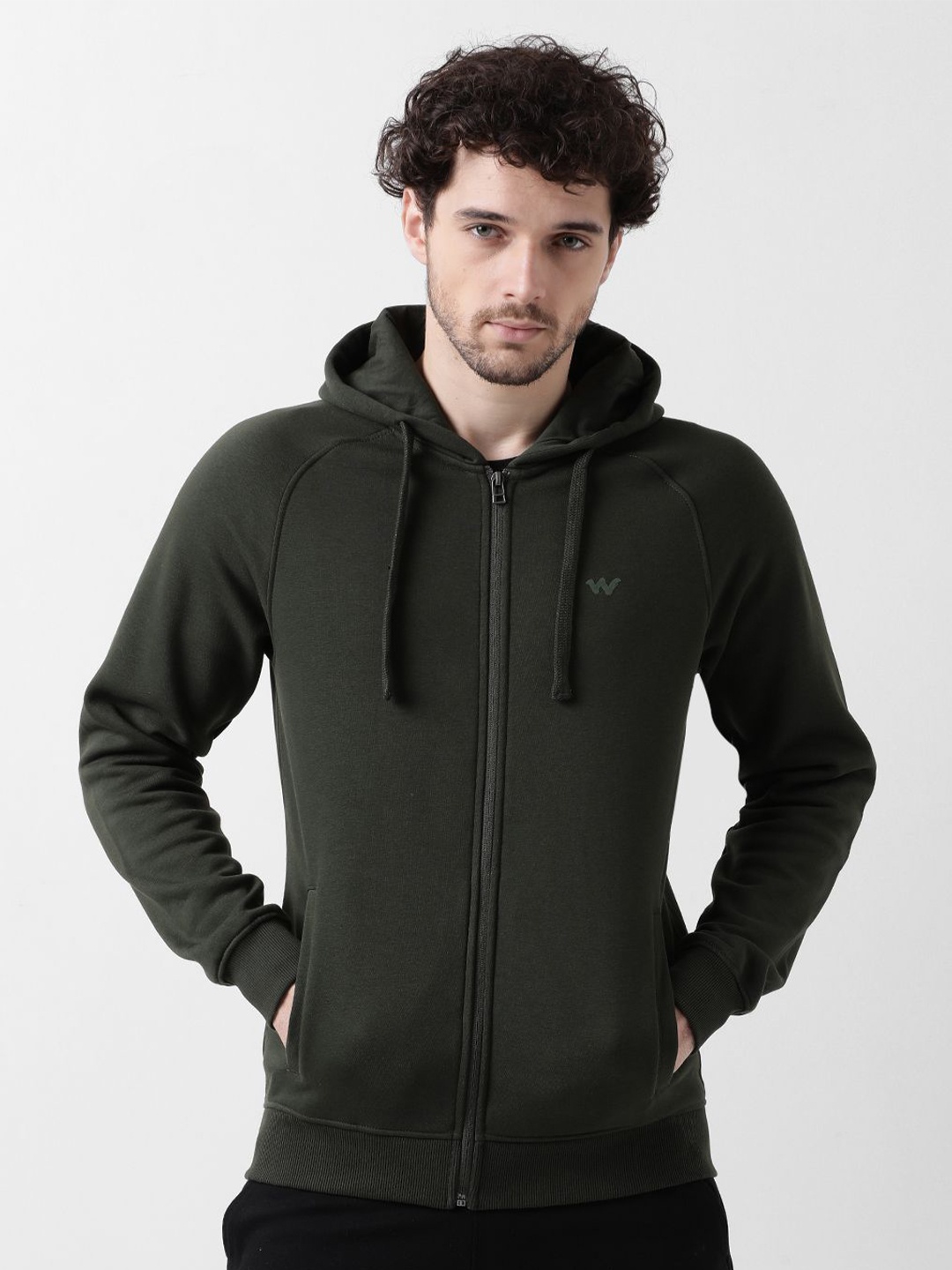 

Wildcraft Men Solid Hood Cotton Front-Open Sweatshirt, Green