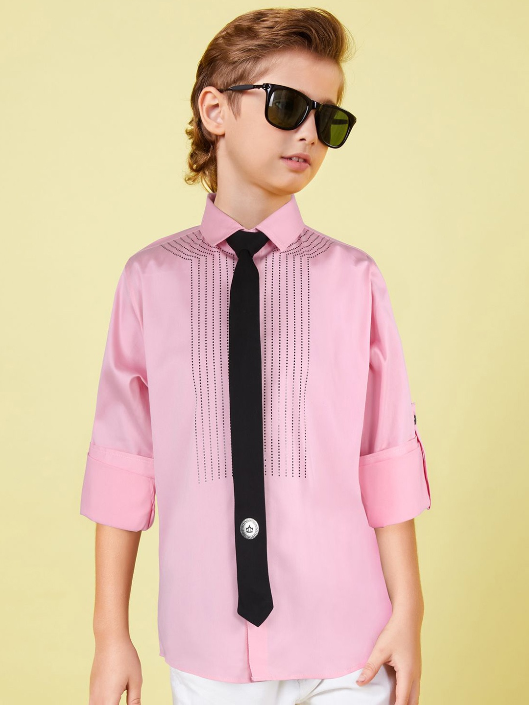 

MashUp Boys Classic Opaque Printed Casual Shirt, Pink