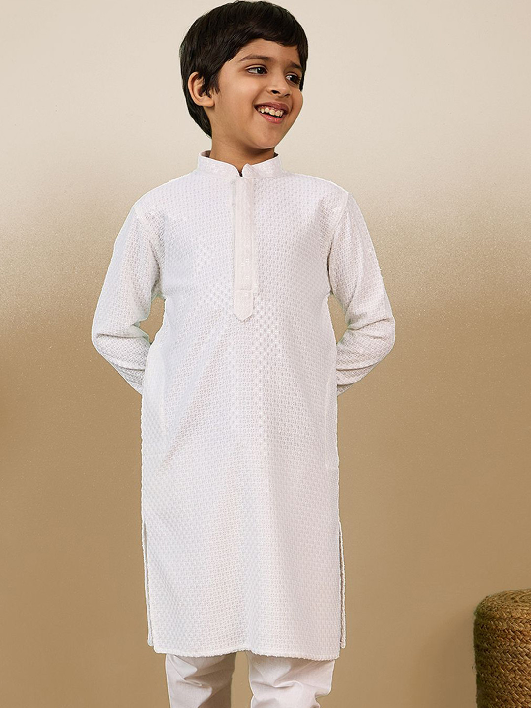 

Here&Now X Sanwara Boys Embroidered Sequinned Kurta, White