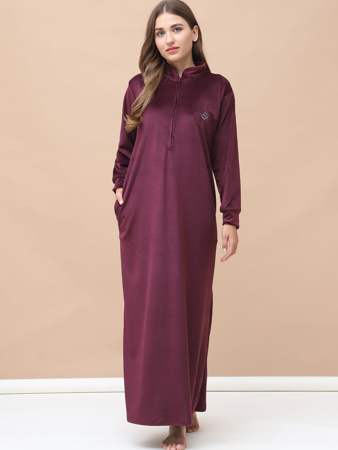 

Secret Wish Solid Velvet Winter Nightdress, Purple