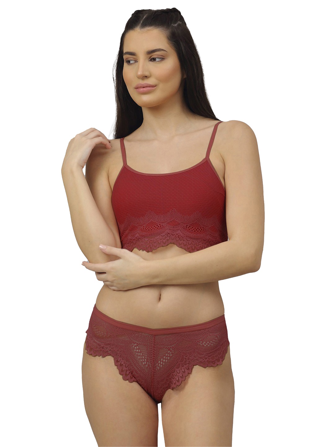 

Aamarsh Women Mid-Rise Non Padded Lingerie Set Pack Of 3, Maroon