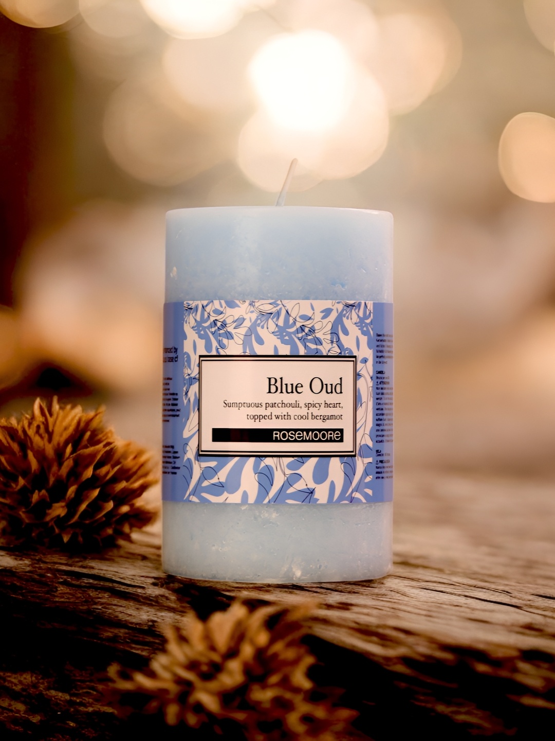 

ROSEMOORe Blue Oud Scented Pillar Candle, Multi