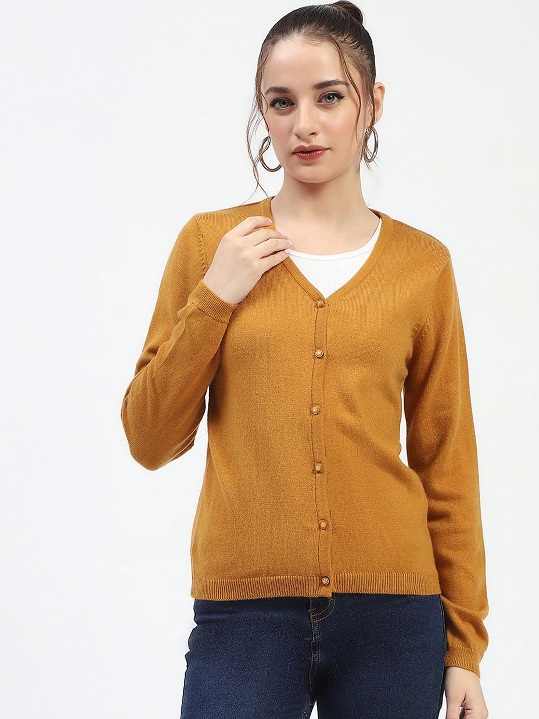 

Madame Women Solid Cardigan, Mustard