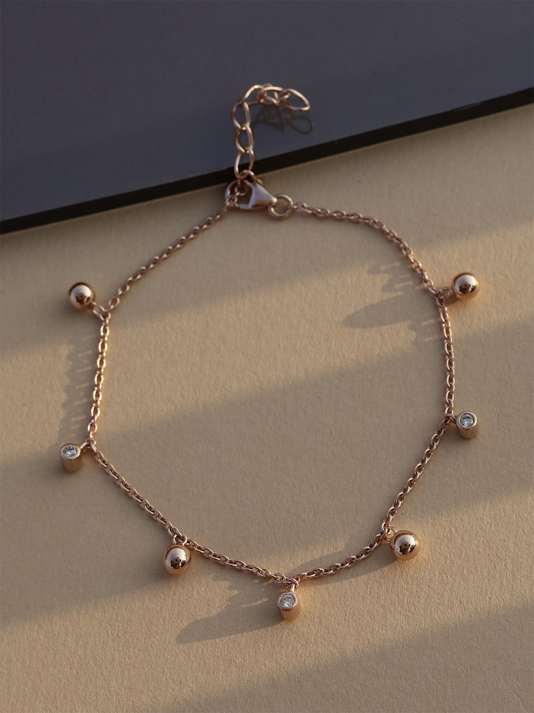 

DIAVO 925 Sterling Silver Rose Gold-Plated Charm Adorned Link Bracelet