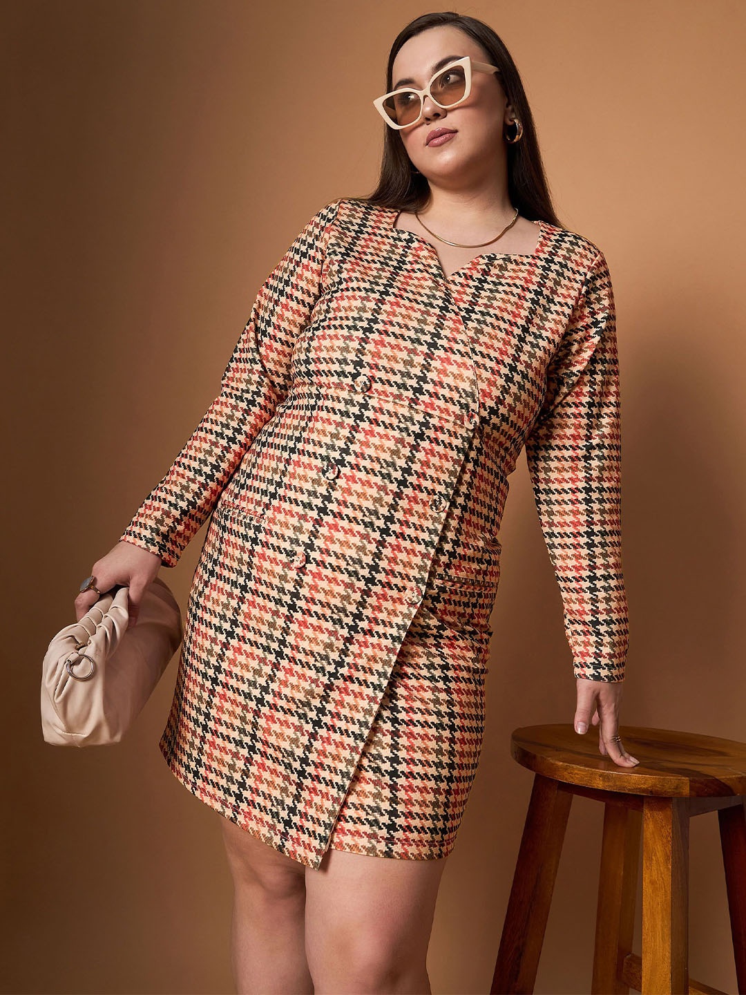 

SASSAFRAS Curve Checked Dress, Peach