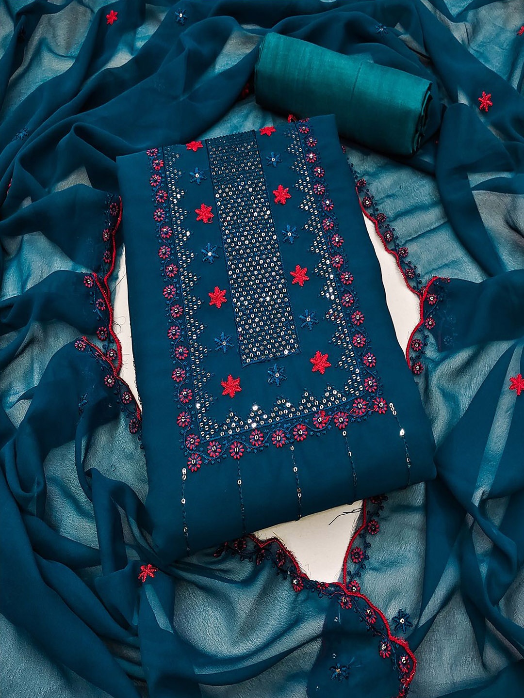 

MISS VERVE Unstitched Dress Material, Blue