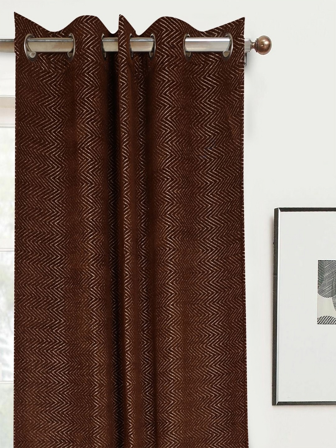 

Saral Home Brown Zig Zag Woven Design Black Out Door Curtain