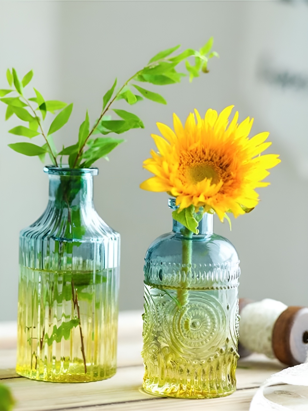

Art Street Blue & Yellow 2 Pieces Textured Retro Flower Vases