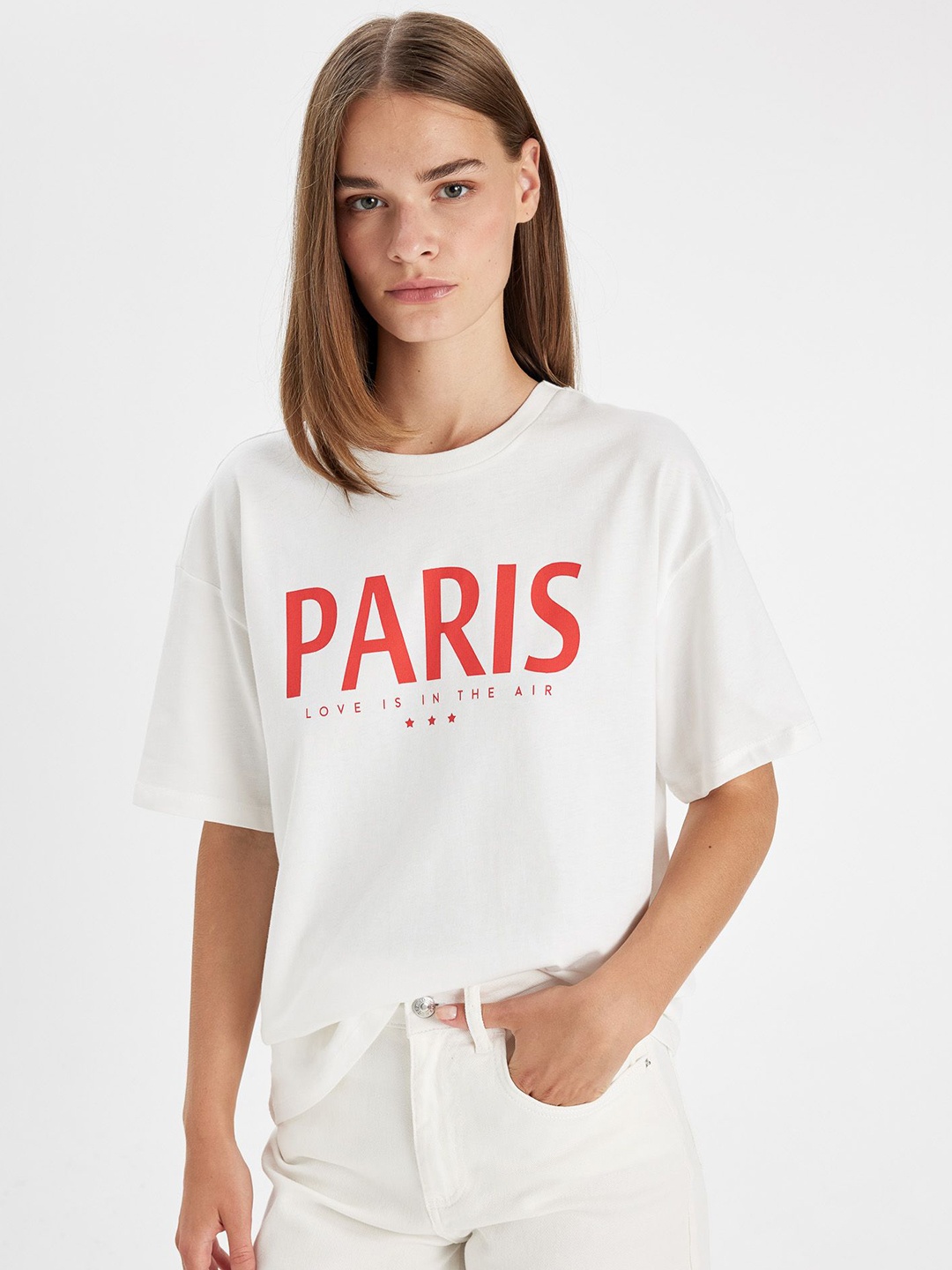 

DeFacto Women Typography Printed Applique T-shirt, Na