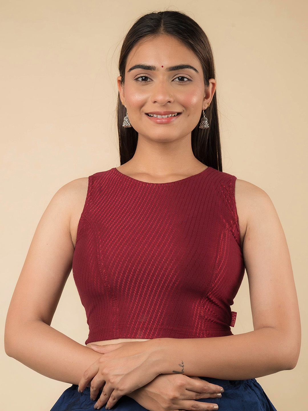 

Bindigasm's Advi Sleeveless Stretchable Cotton Saree Blouse, Maroon