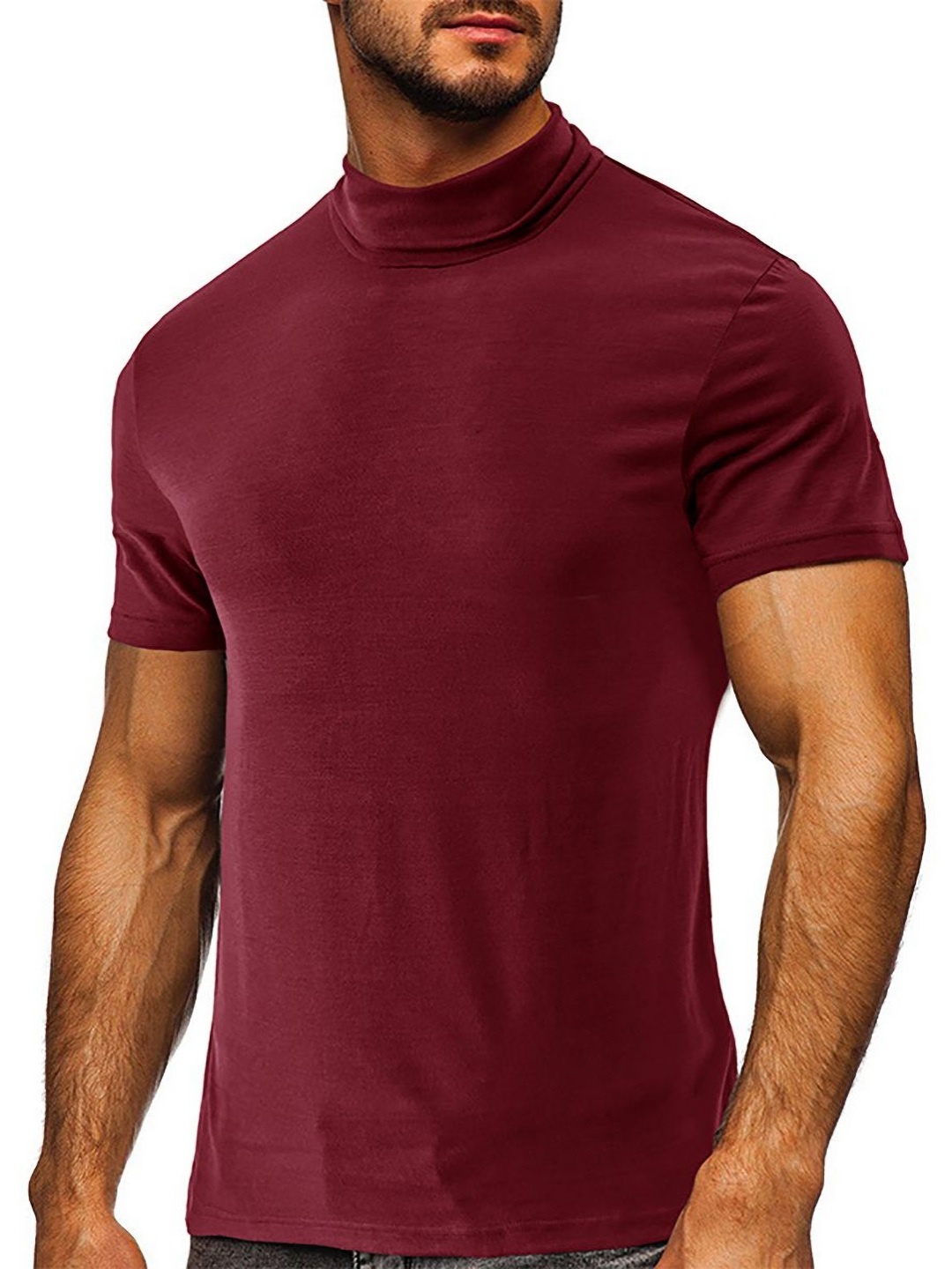 

StyleCast x Revolte Men Solid High Neck T-shirt, Maroon