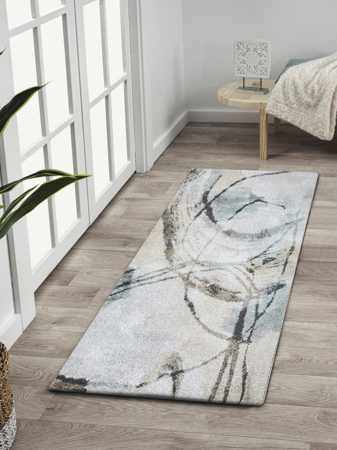 

OBSESSIONS Teal-Blue & Cream-Color Abstract Rectangular Bedside Runners