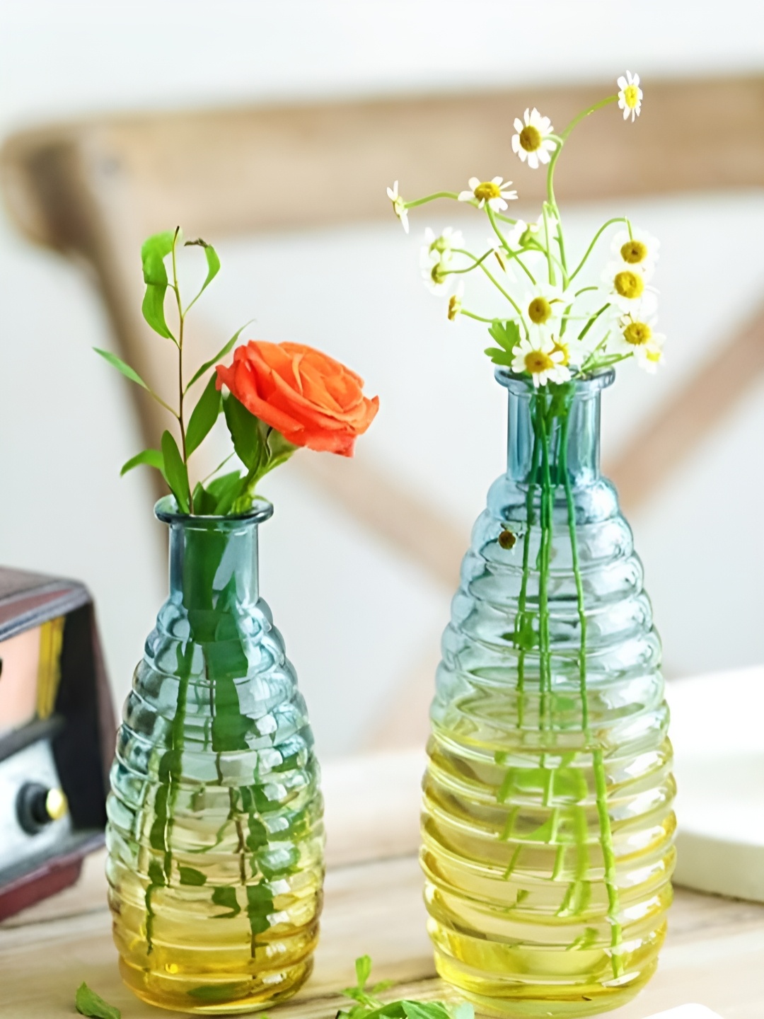 

Art Street Set of 2 Baroque Retro Flower Vases with Artificial Flowers, Blue