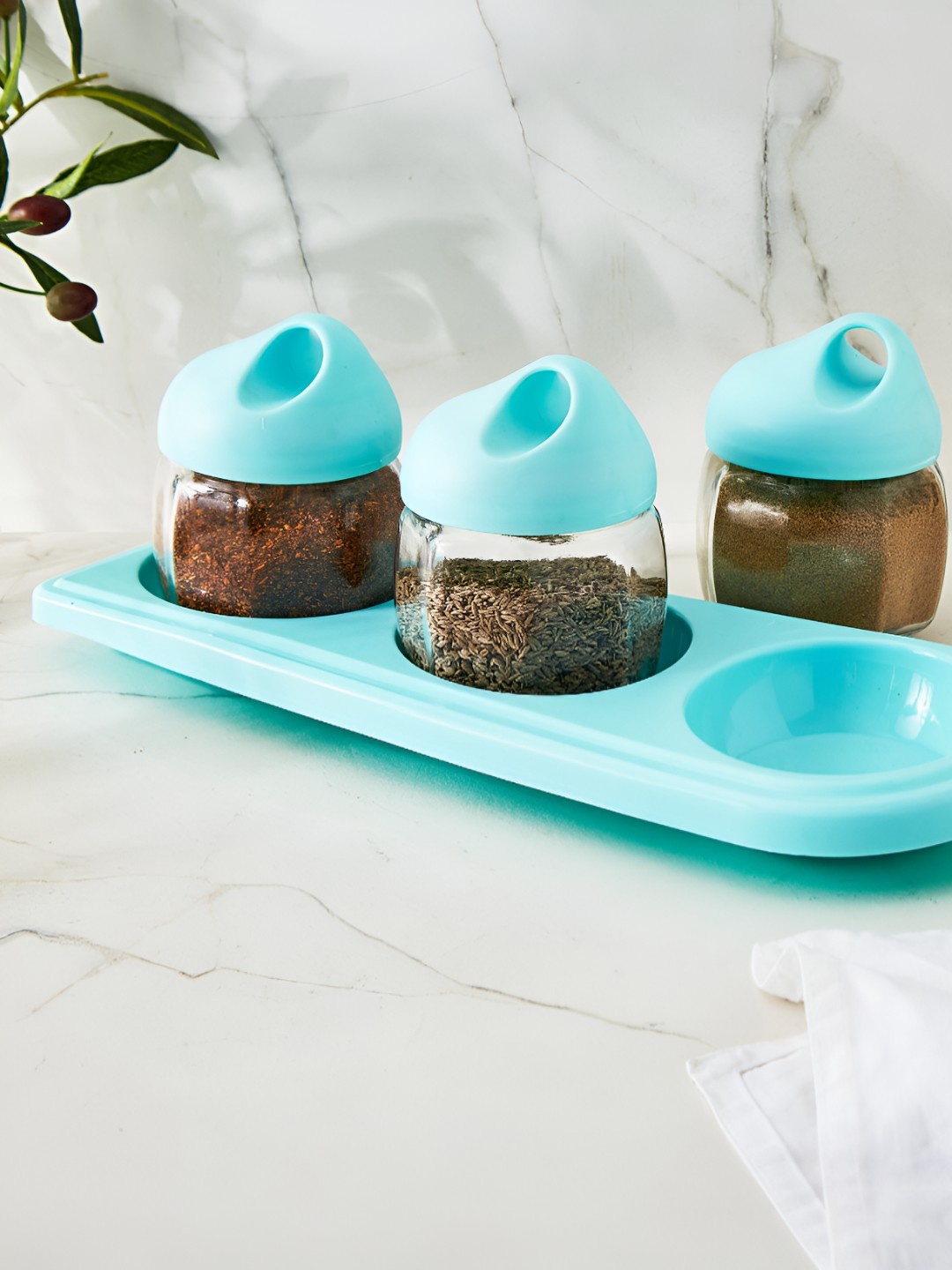 

Home Centre Blue 3 Pieces Glass Canister Container 400ml