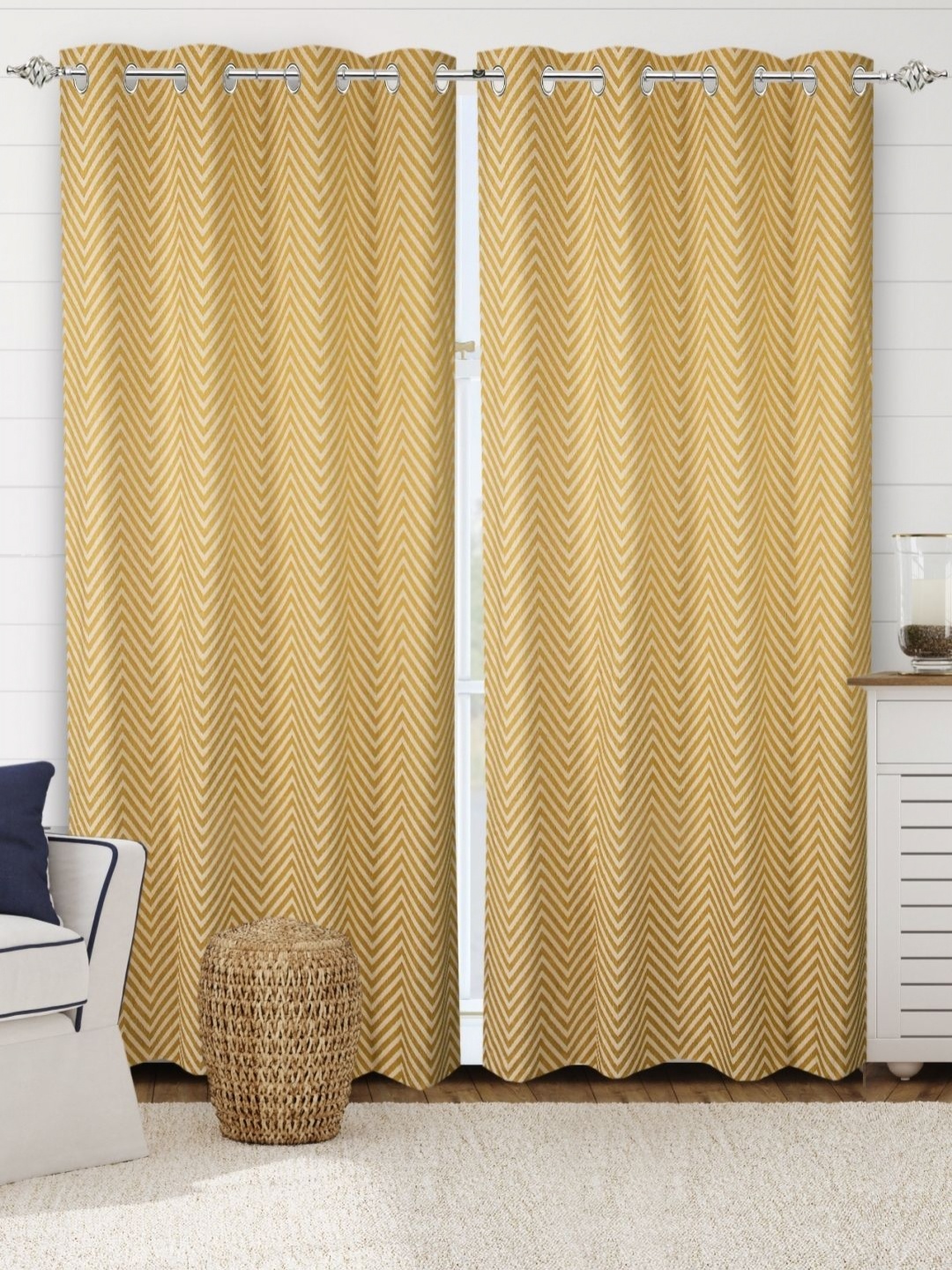 

Saral Home Yellow & Off White 2 Pieces Geometric Black Out Door Curtain