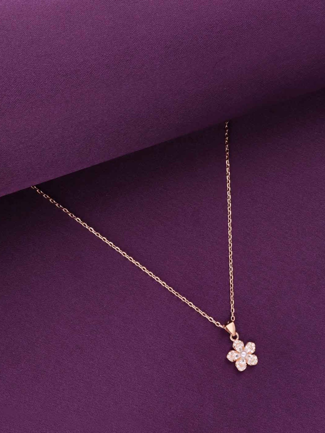 

KAI JEWEL 925 Sterling Silver Rose Gold-Plated Cubic Zirconia Studded Pendant & Chain