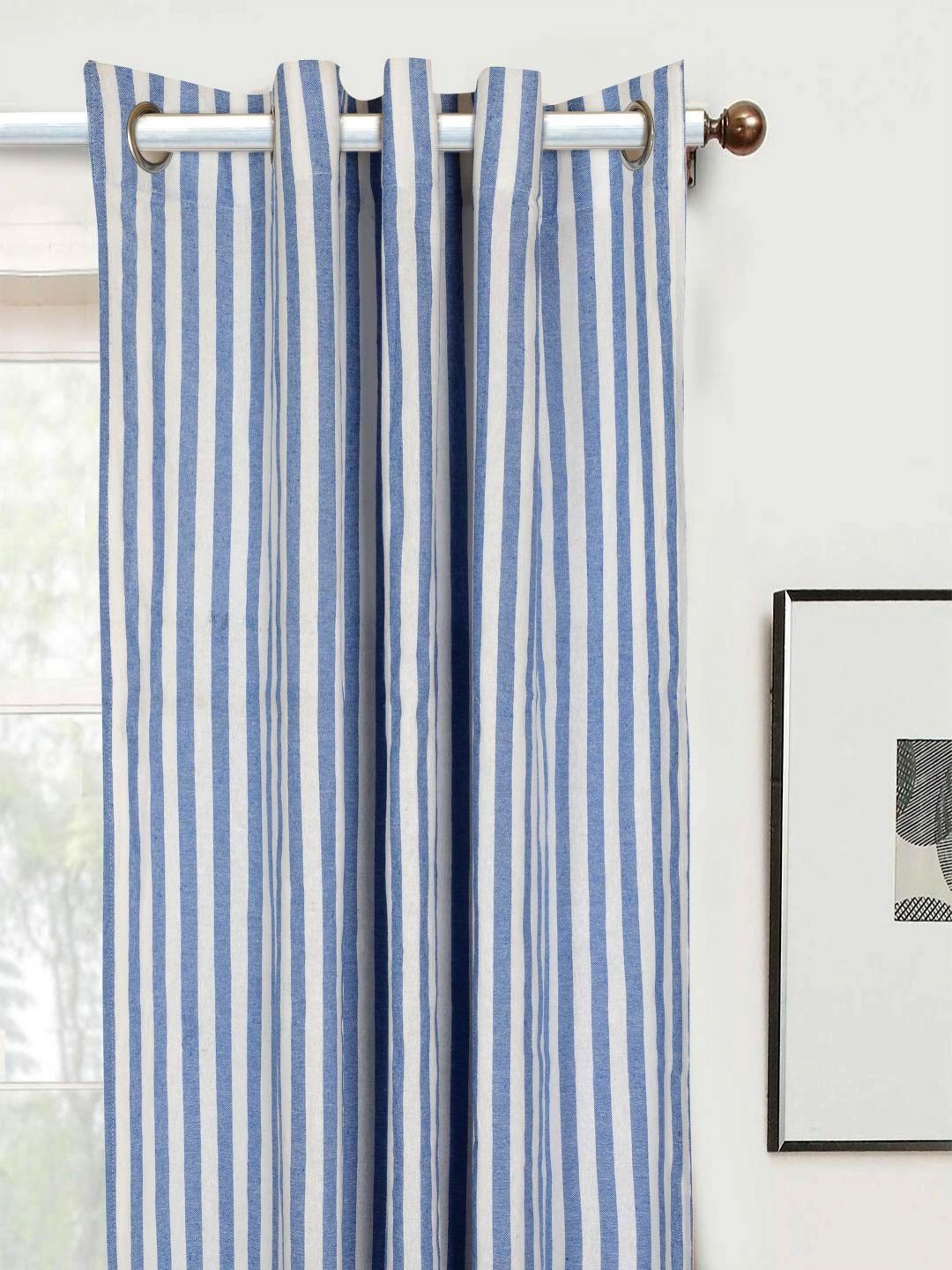 

Saral Home Blue & White Striped Room Darkening Cotton Window Curtain