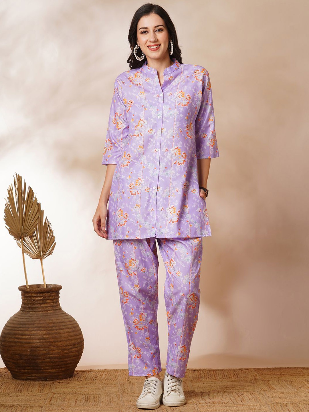 

KALINI Printed Pure Cotton Tunic With Trouser Co-Ords, Lavender