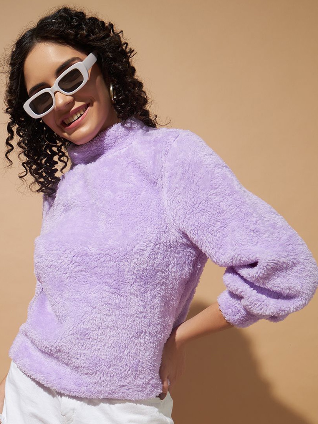 

The Dry State Women Solid High Neck Pullover Sweatshirt, Violet