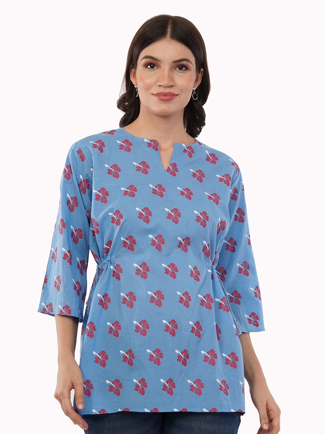 

Linen Options Women Floral Printed Cotton Tunic, Blue
