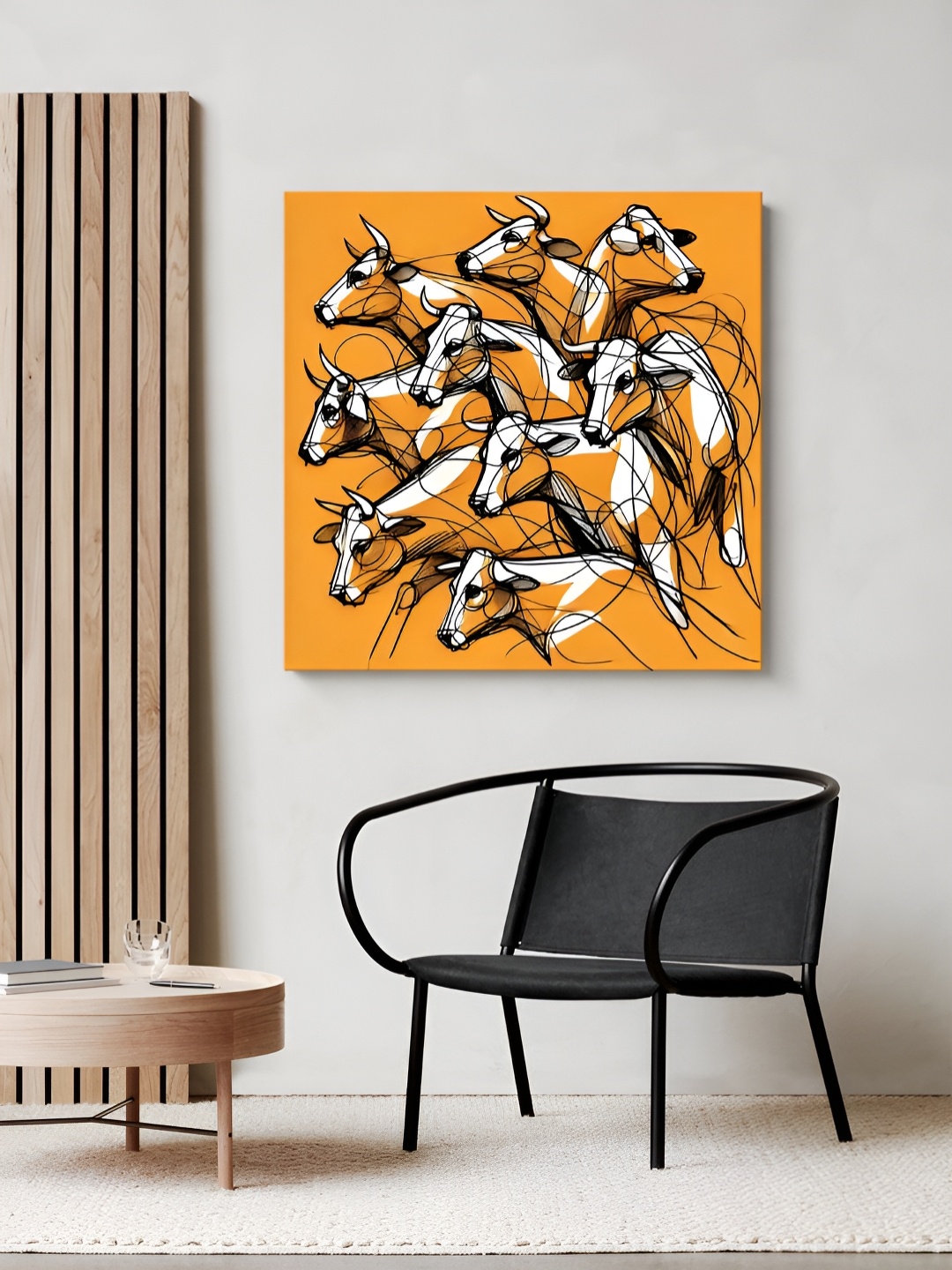 

999Store Orange Coloured & White Running Bulls Canvas Wall Art