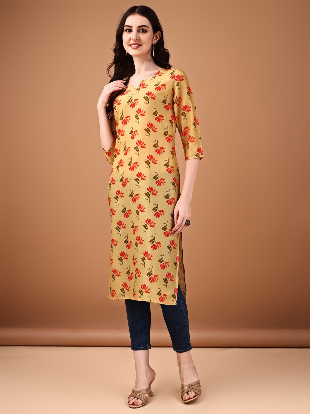 

Anouk Rustic Women Floral Printed Floral Straight Kurta, Yellow