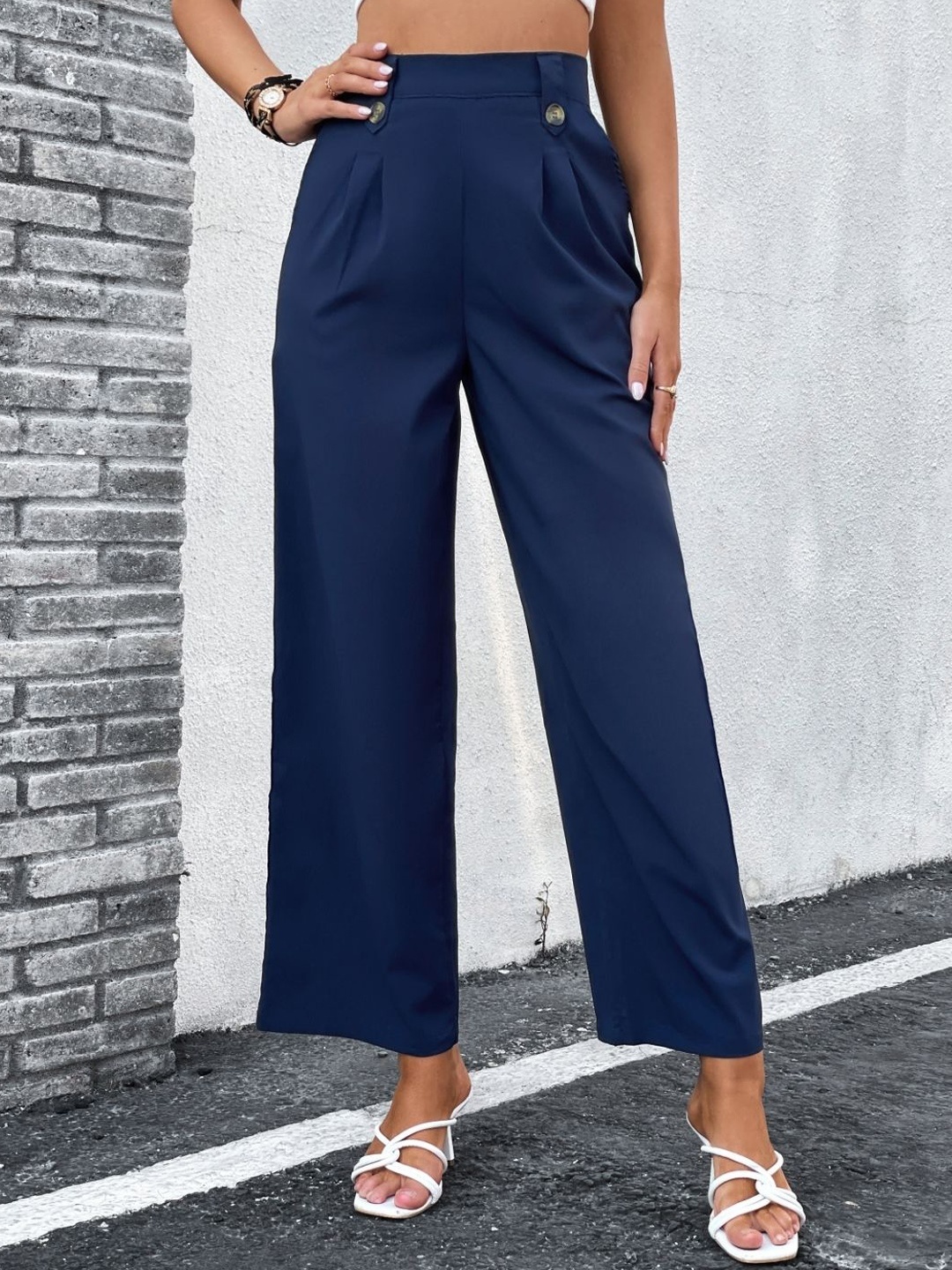 

KPOP Women Solid Tailored Trousers, Navy blue