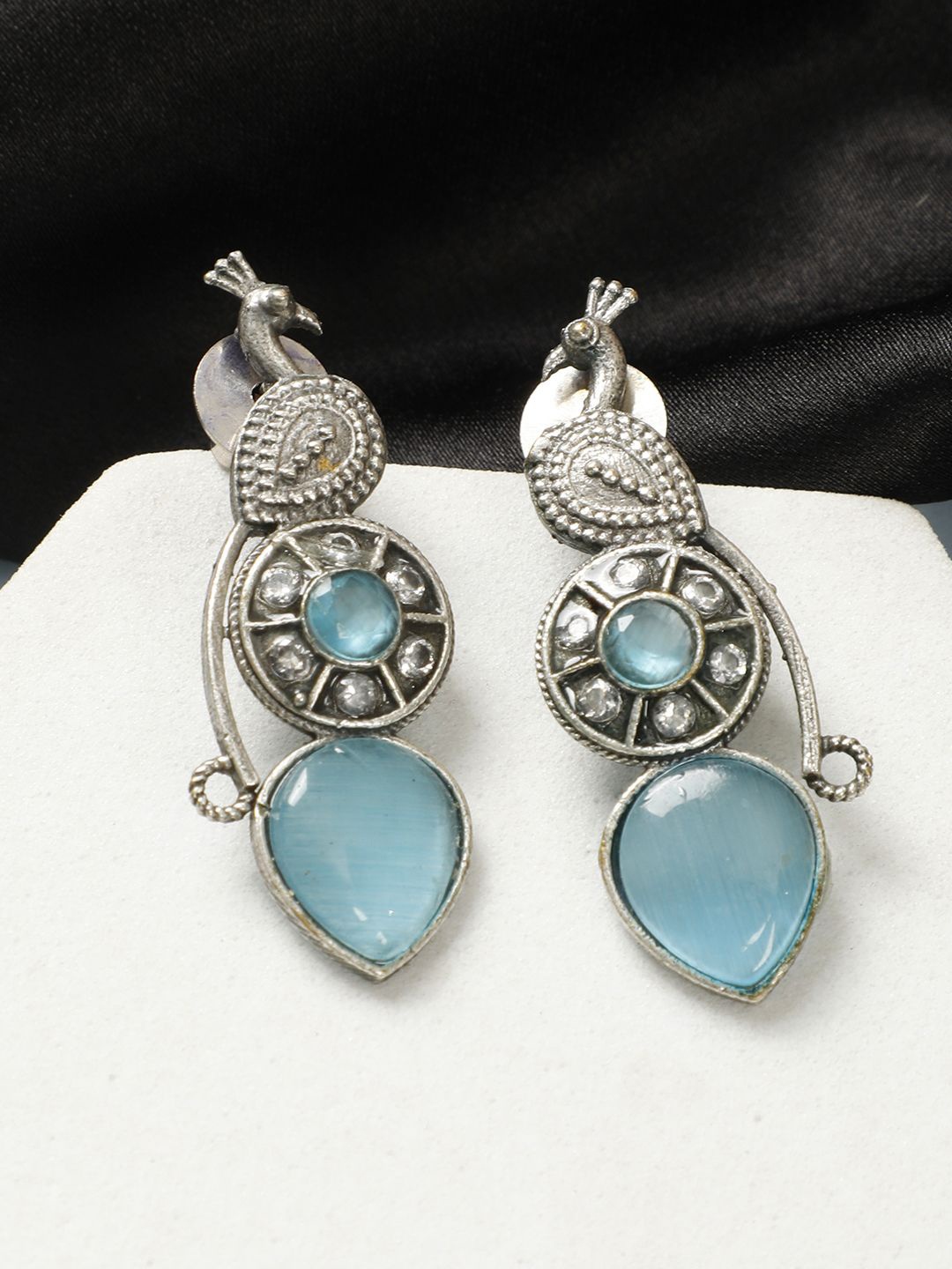 

VIVAZS Peacock Shaped Drop Earrings, Silver