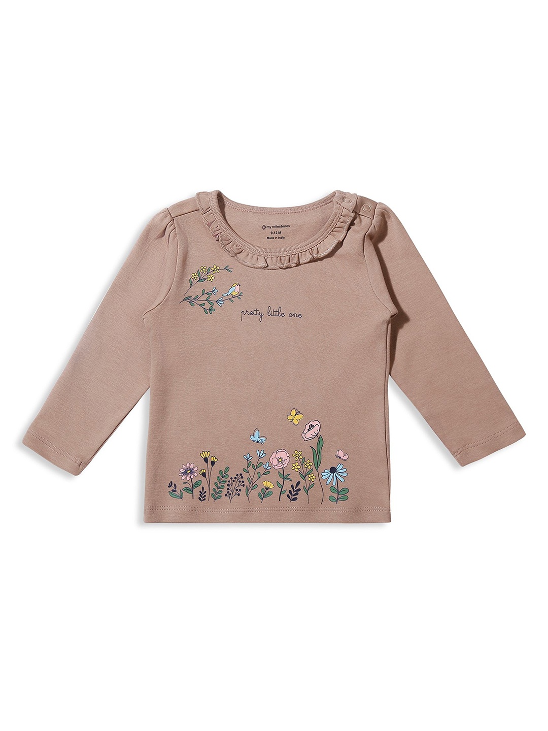 

My Milestones Girls Floral Printed Round Neck Pure Cotton T-shirt, Brown