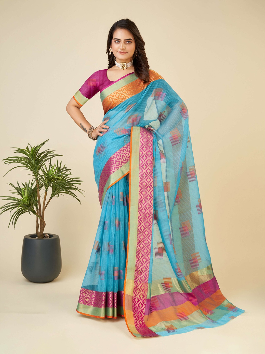 

Kriyansh Woven Design Zari Banarasi Saree, Turquoise blue