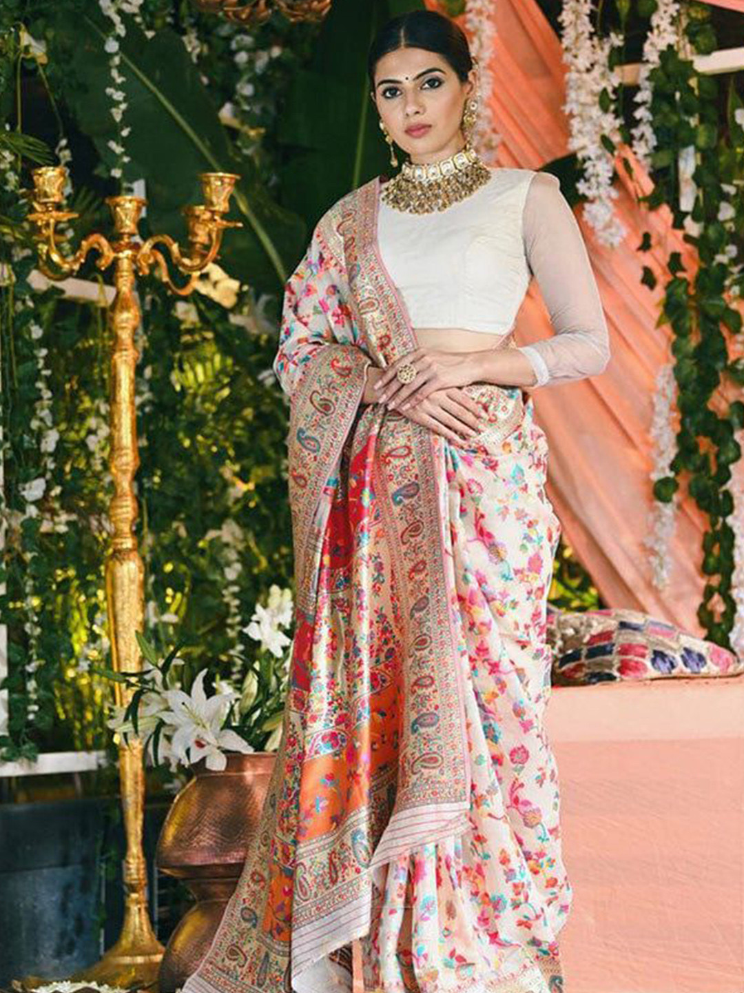

Mitera Woven Design Zari Art Silk Banarasi Saree, White