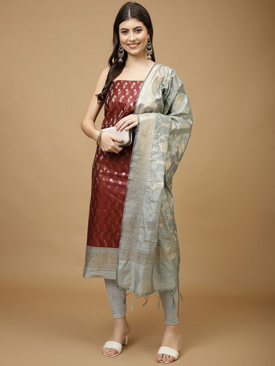 

Meena Bazaar Art Silk Unstitched Dress Material, Maroon