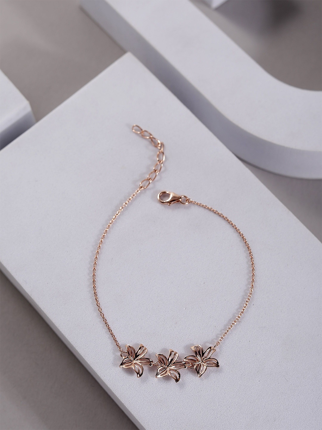 

DIAVO 925 Sterling Silver Rose Gold-Plated Floral Bliss Link Bracelet