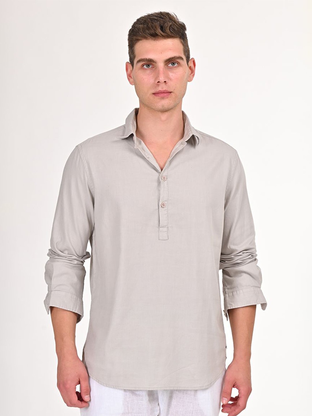 

POE Men Smart Slim Fit Opaque Casual Shirt, Grey