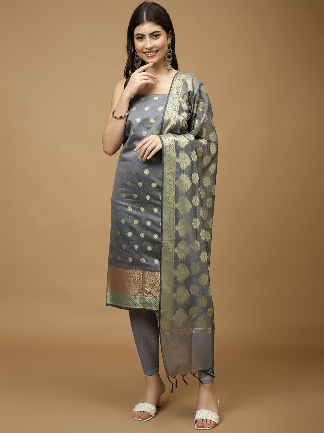 

Meena Bazaar Art Silk Unstitched Dress Material, Grey