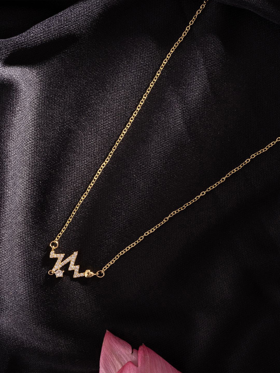 

Niscka Gold-Plated Cubic Zirconia Studded Contemporary Pendant With Chain
