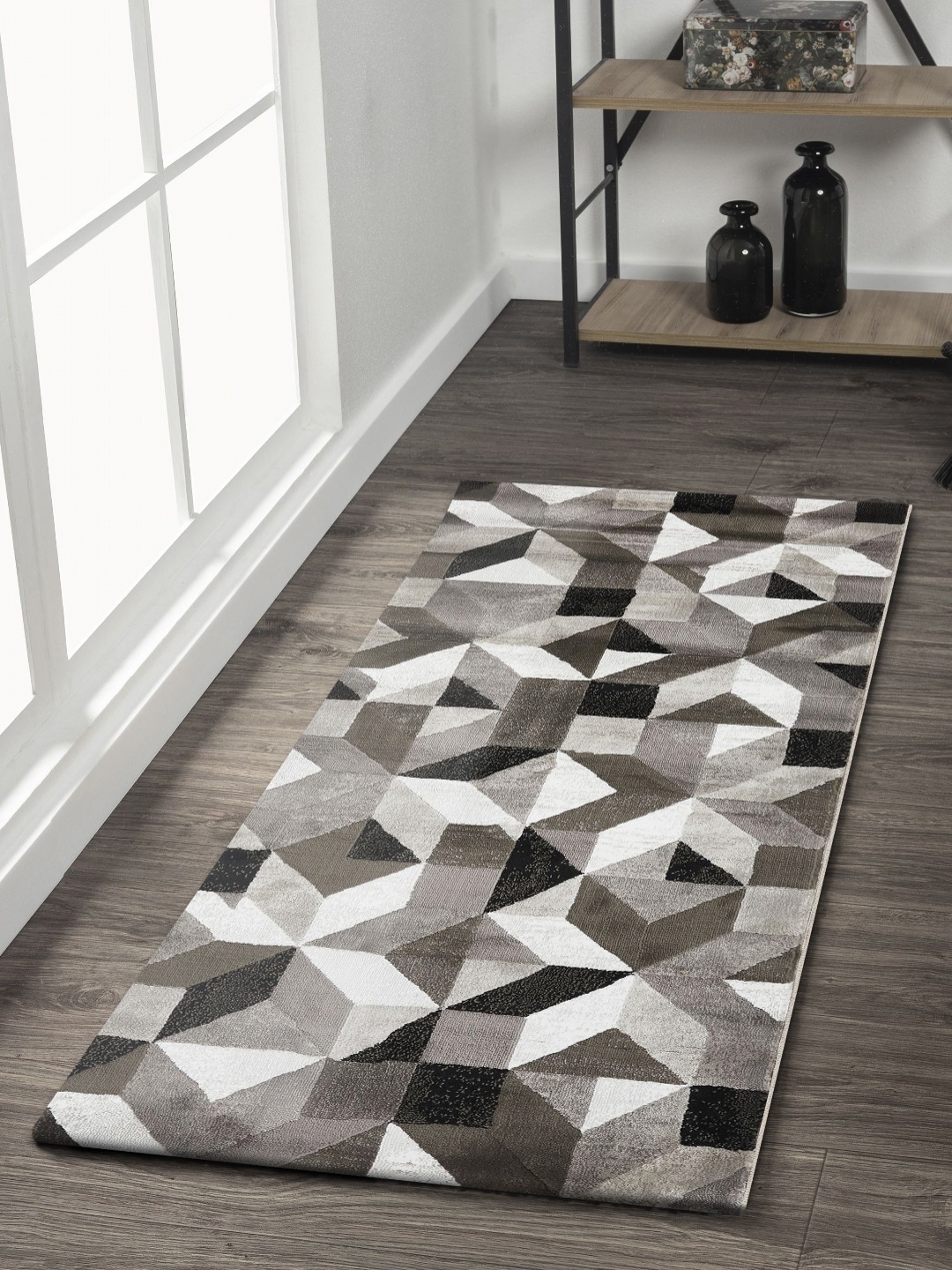

OBSESSIONS Cream-Color & Grey Geometric Rectangular Bedside Runners