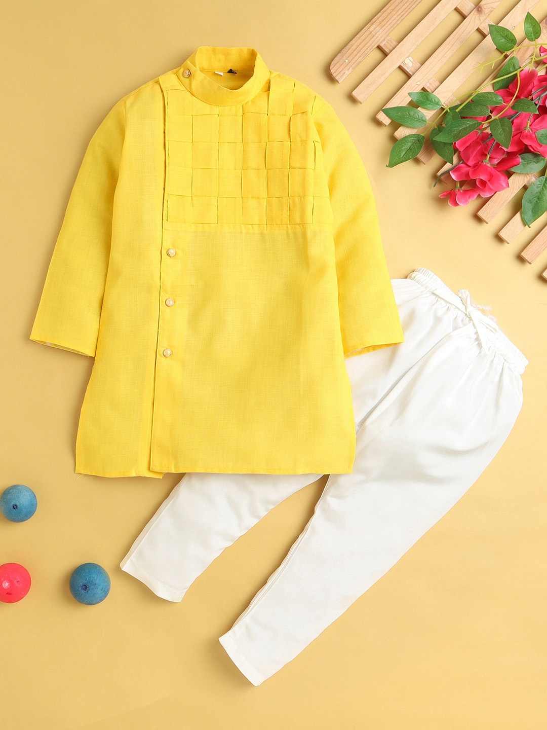 

BAESD Boys Regular Kurta with Pyjamas, Yellow