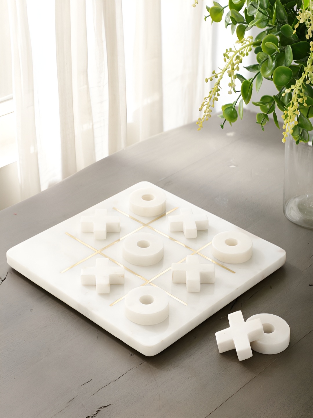 

NikkisPride Marble Tic Tac Toe Board Game, White