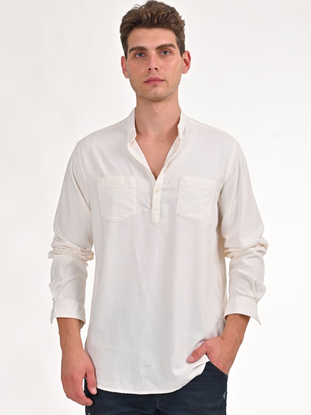 

POE Men Smart Slim Fit Opaque Casual Shirt, Off white